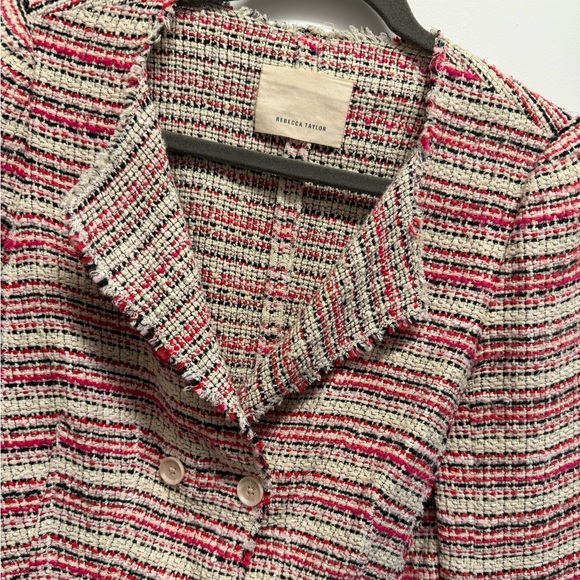 Rebecca Taylor Optic Tweed Blazer Jacket in Candy Apple Striped Multi - Picture 4 of 7